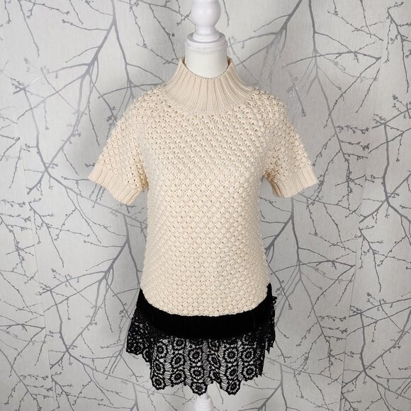 Manoush Ivory Wool Blend Turtleneck Lace Hem Sweater Dress - Picture 1 of 8